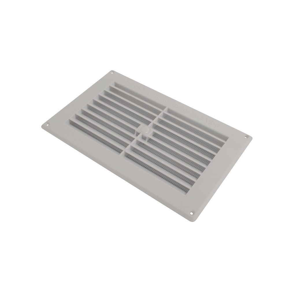 Louvre Vent with Mesh White Plastic 225mmx75mm