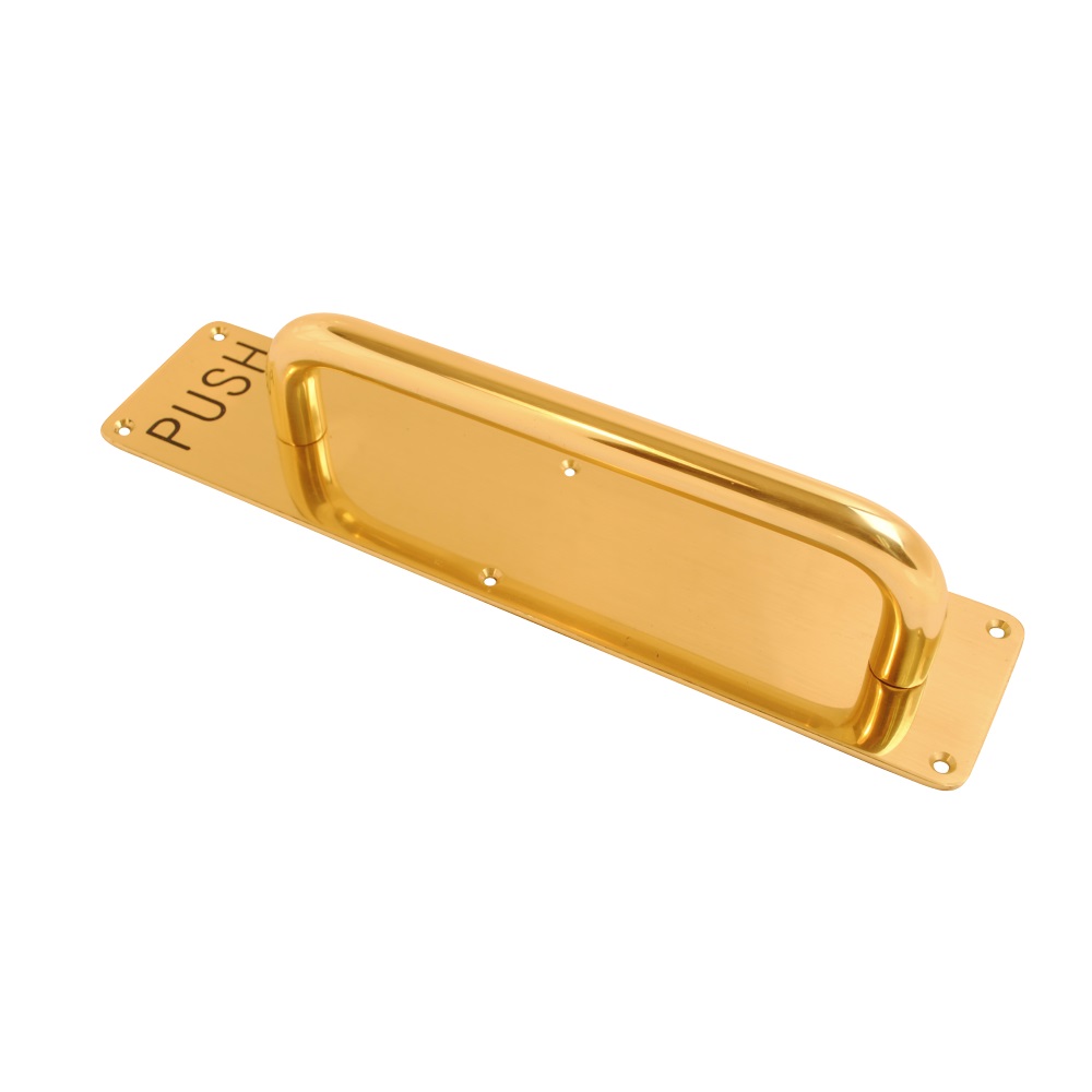 19mm Pull Handle on Plate Engraved Push Polished Brass