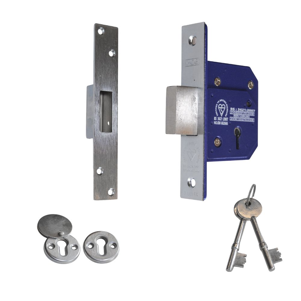 RETRO FIT 5 Lever Dead Lock 80mm British Standard BS3621 Satin Stainless Steel