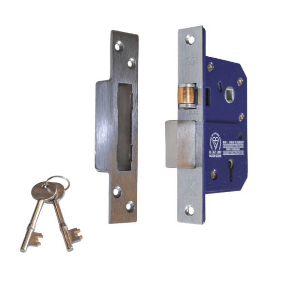 RETRO FIT 5 Lever Roller Sash Lock 80mm British Standard BS3621 Satin Stainless Steel