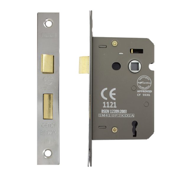 3 Lever Sashlock 63mm CE/UKCA Rated Nickel Plated