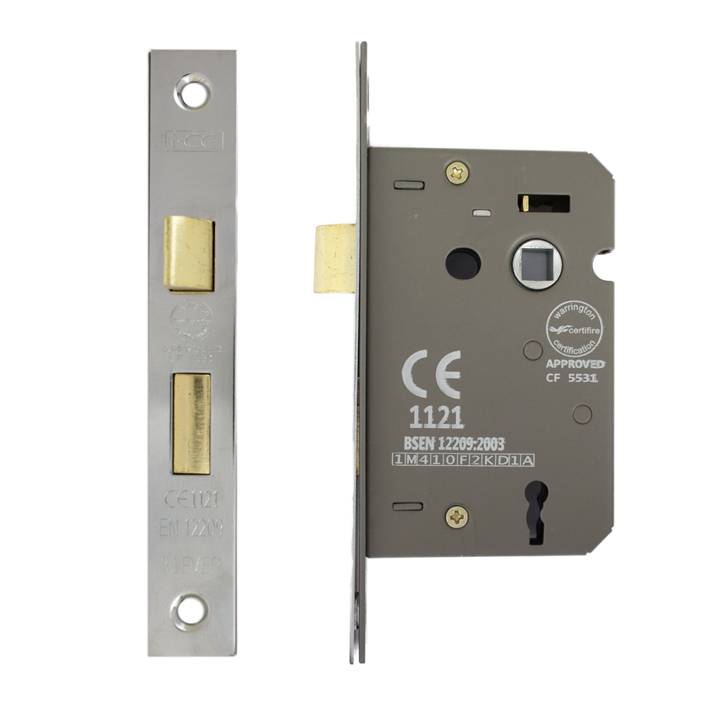 3 Lever Sashlock 63mm CE/UKCA Rated Nickel Plated