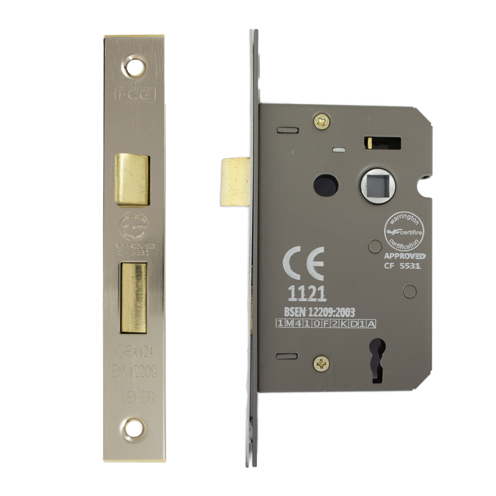 3 Lever Sashlock 63mm CE/UKCA Rated Satin Nickel Plated