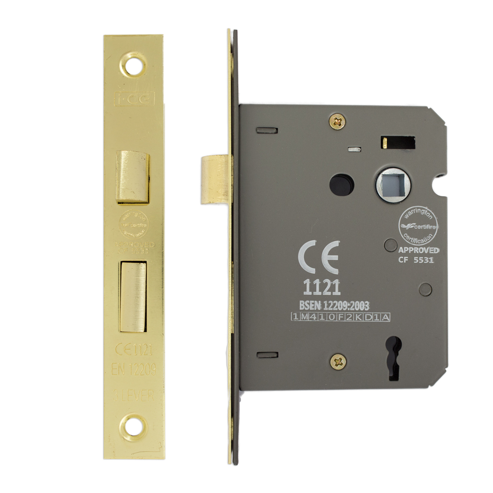 3 Lever Sashlock 75mm CE/UKCA Rated Electro Brass