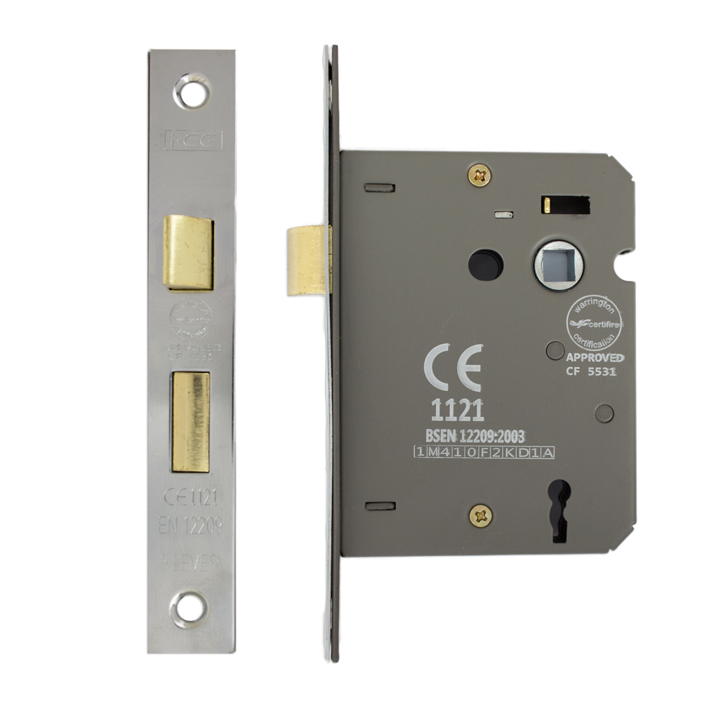 3 Lever Sashlock 75mm CE/UKCA Rated Nickel Plated