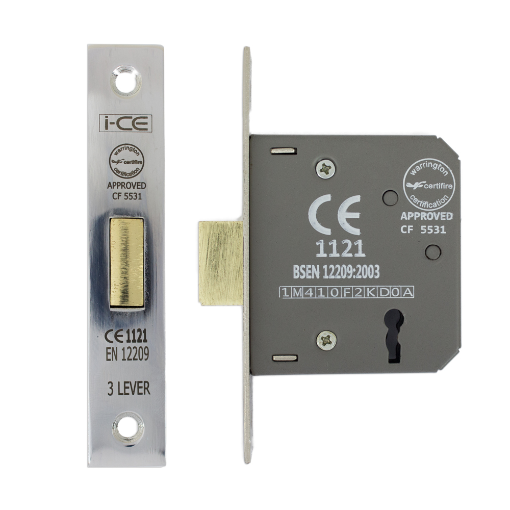 3 Lever Deadlock 63mm CE/UKCA Rated Nickel Plated