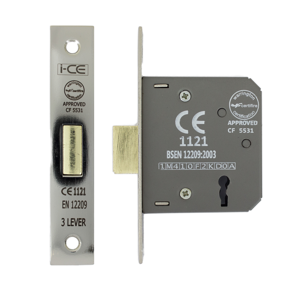 3 Lever Deadlock 63mm CE/UKCA Rated Satin Nickel Plated