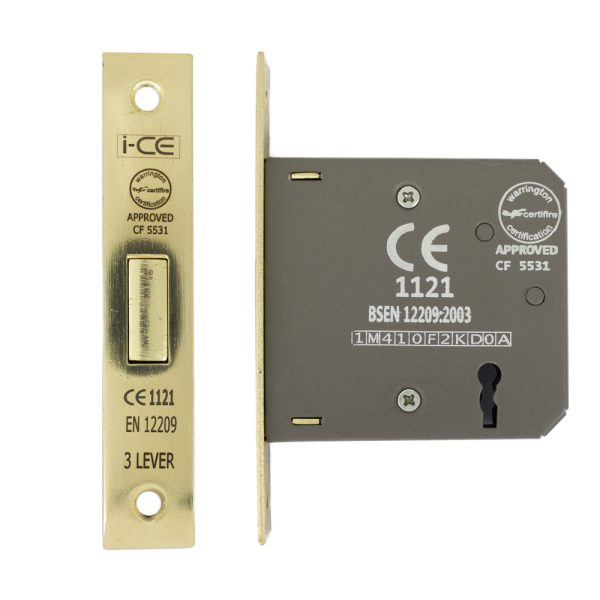 3 Lever Deadlock 75mm CE/UKCA Rated Electro Brass