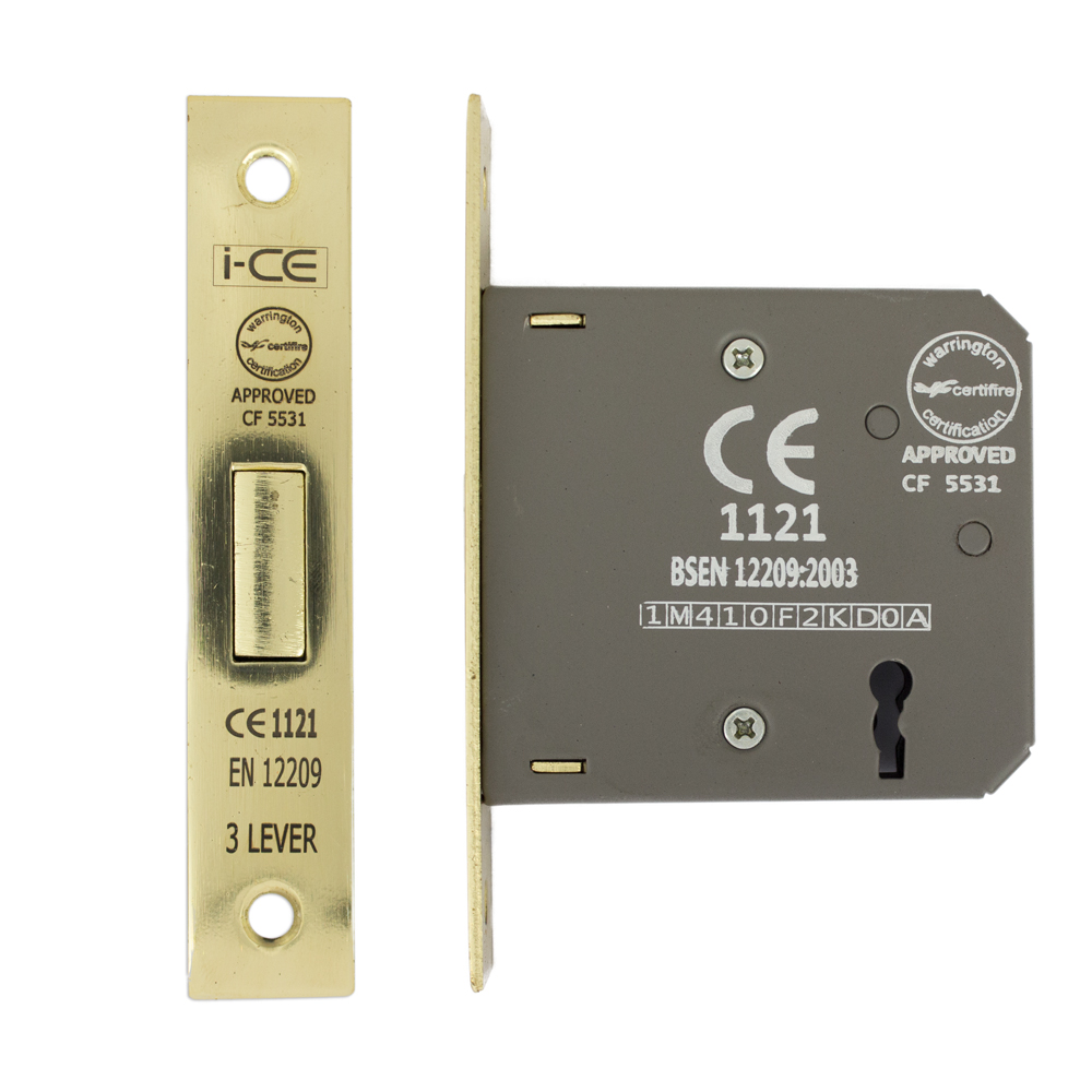 3 Lever Deadlock 75mm CE/UKCA Rated Electro Brass
