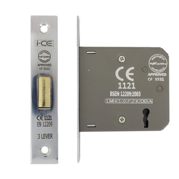 3 Lever Deadlock 75mm CE/UKCA Rated Nickel Plated