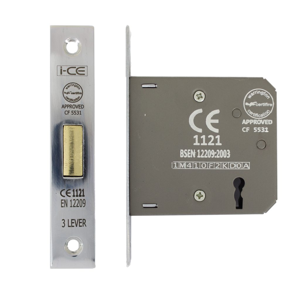 3 Lever Deadlock 75mm CE/UKCA Rated Nickel Plated