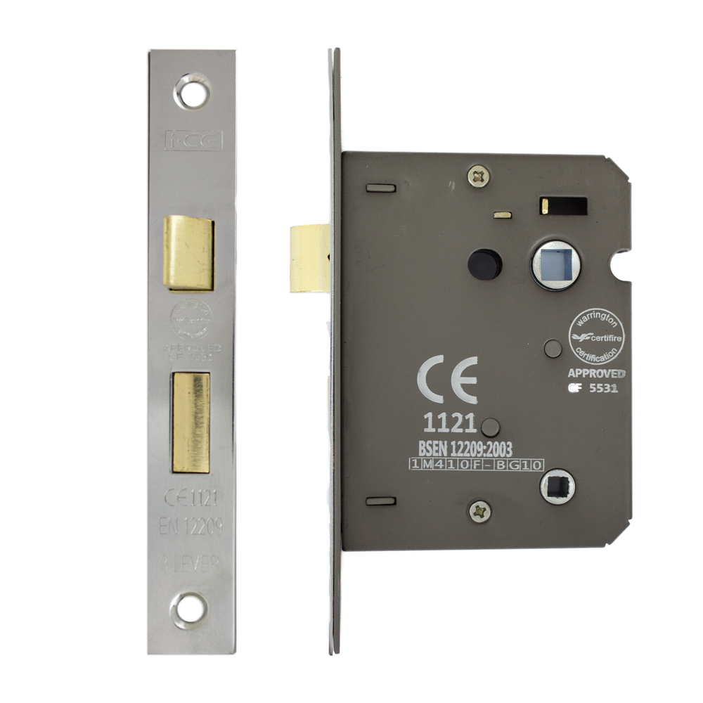 Bathroom Lock 75mm CE/UKCA Rated Satin Nickel Plated