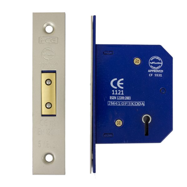 5 Lever Deadlock 63mm CE/UKCA Rated Satin Nickel Plated