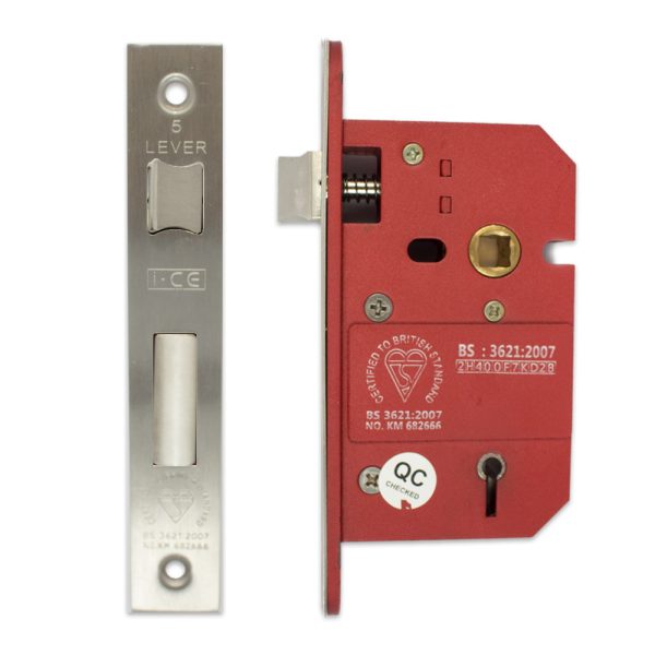 5 Lever Sashlock 63mm British Standard BS3621 Satin Stainless Steel