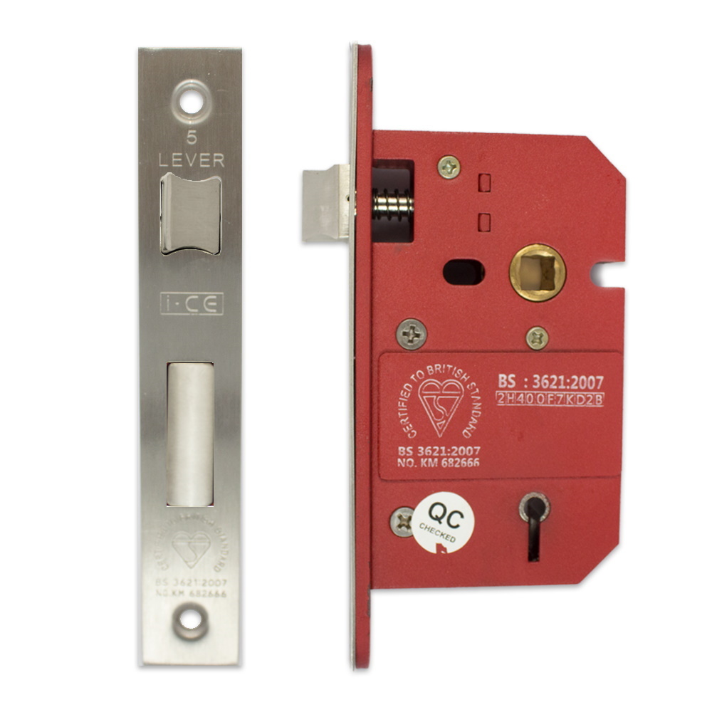 5 Lever Sashlock 63mm British Standard BS3621 Satin Stainless Steel