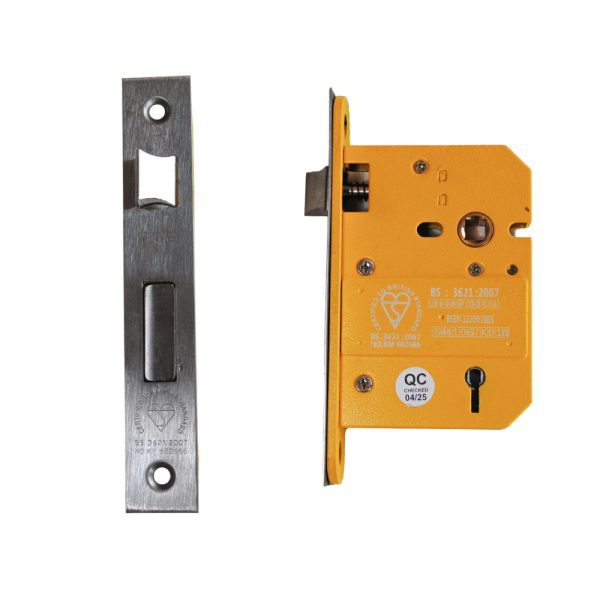 R-MOR 5 Lever Sash Lock 63mm British Standard BS3621 Satin Stainless Steel