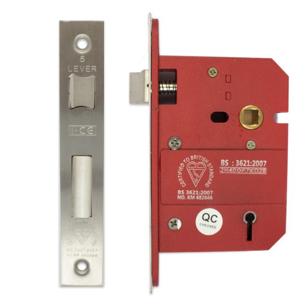 5 Lever Sashlock 75mm British Standard BS3621 Polished Stainless Steel