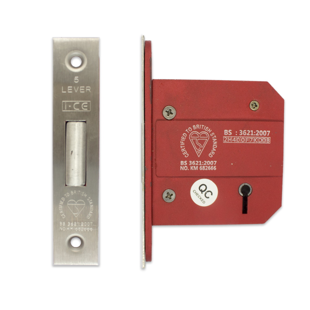 5 Lever Deadlock 63mm British Standard BS3621 Polished Stainless Steel