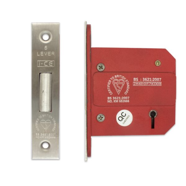 5 Lever Deadlock 75mm British Standard BS3621 Satin Stainless Steel