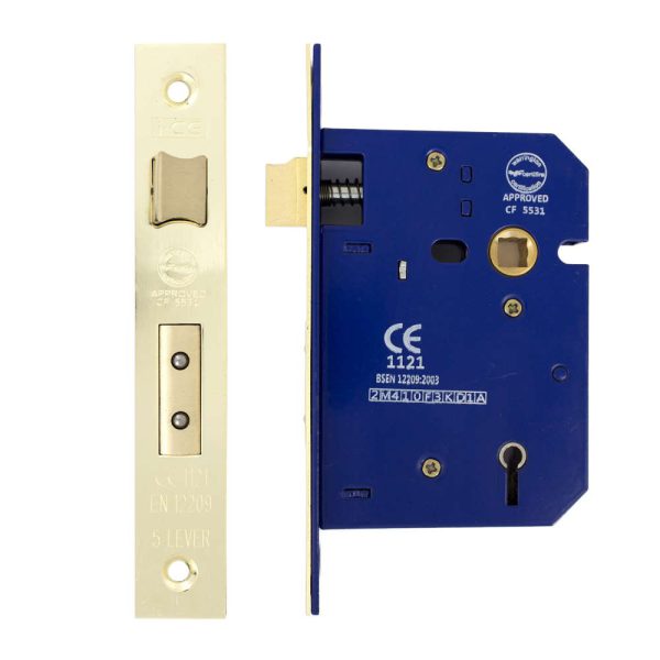 5 Lever Sashlock 75mm CE/UKCA Rated Satin Brass