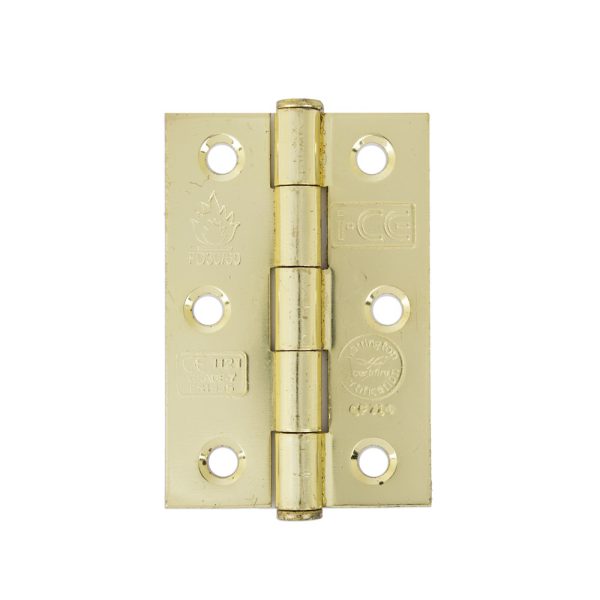 Button Tip Butt Hinge 76mm CE/UKCA Rated Electro Brass
