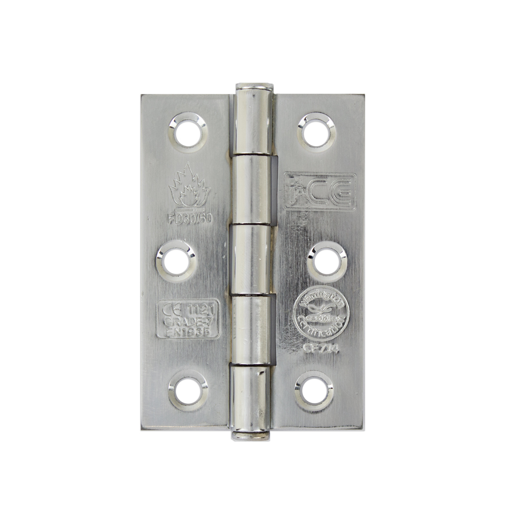Button Tip Butt Hinge 76mm CE/UKCA Rated Chrome Plated