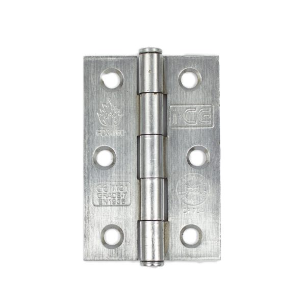 Button Tip Butt Hinge 76mm CE/UKCA Rated Satin Chrome Plated