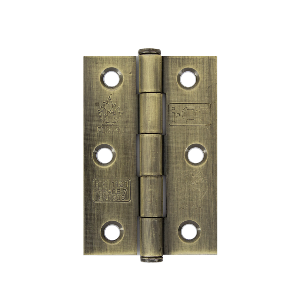 Button Tip Butt Hinge 76mm CE/UKCA Rated Antique Brass