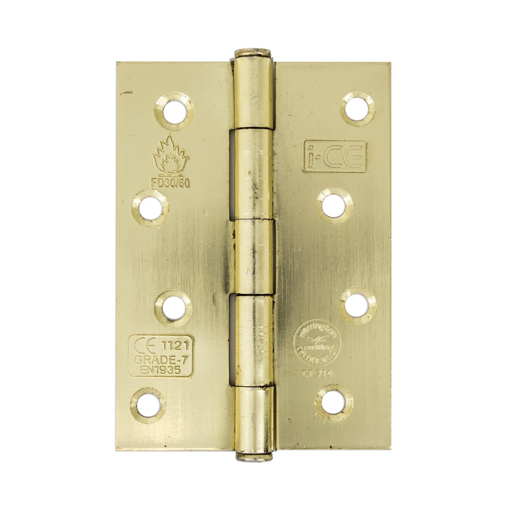 Button Tip Butt Hinge 100mm CE/UKCA Rated Electro Brass
