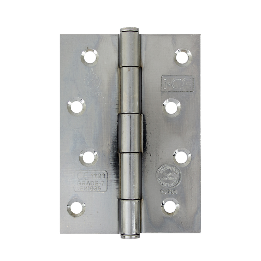 Button Tip Butt Hinge 100mm CE/UKCA Rated Satin Chrome Plated