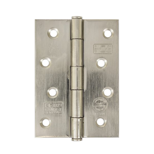 Button Tip Butt Hinge 100mm CE/UKCA Rated Satin Nickel Plated