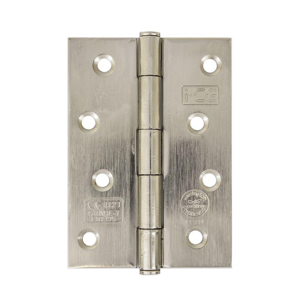 Button Tip Butt Hinge 100mm CE/UKCA Rated Satin Nickel Plated