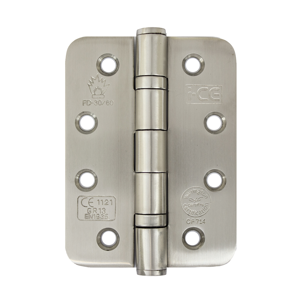 Stainless Steel Ball Bearing Radius Corner Hinge 100mm CE/UKCA13 Rated Satin