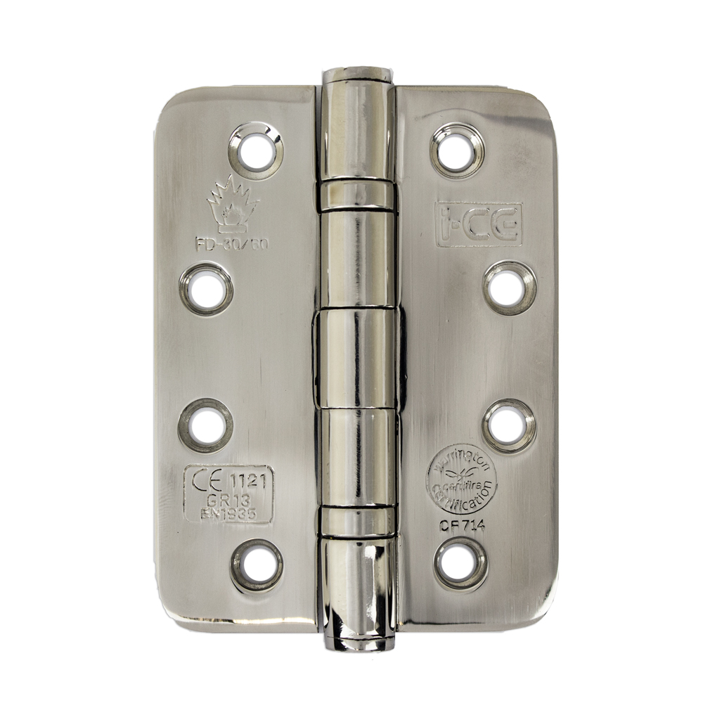 Stainless Steel Ball Bearing Radius Corner Hinge 100mm CE/UKCA13 Rated Polished