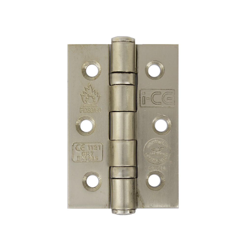 Mild Steel Ball Bearing Hinge 76mm CE/UKCA7 Rated Satin Nickel Plated