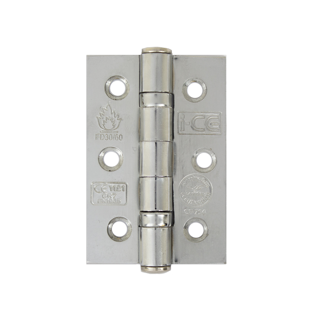Mild Steel Ball Bearing Hinge 76mm CE/UKCA7 Rated Satin Chrome Plated