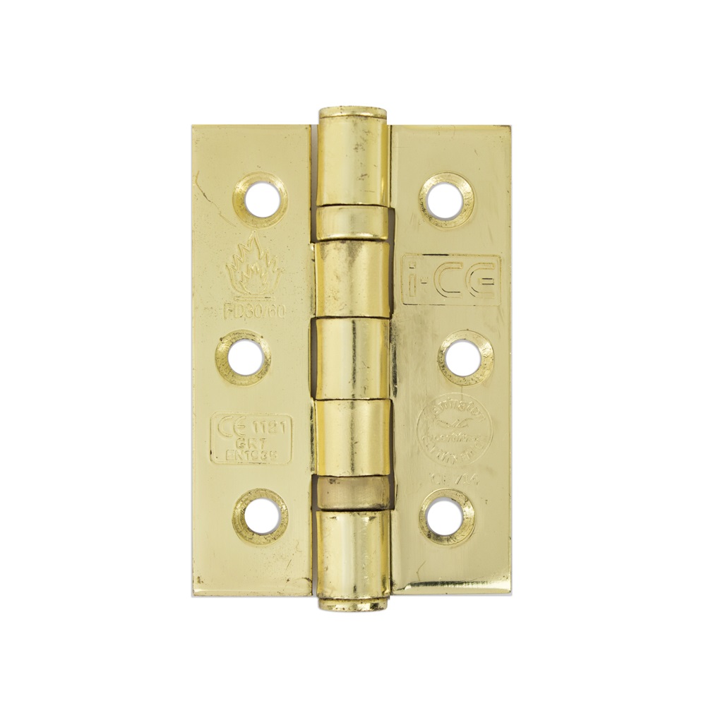 Mild Steel Ball Bearing Hinge 76mm CE/UKCA7 Rated Electro Brass