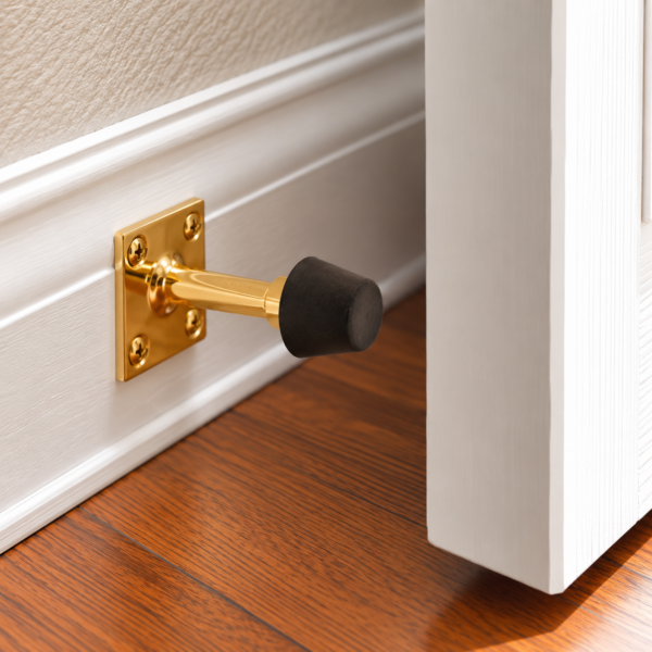 63mm Projection Door Stop with Square Base in Brass