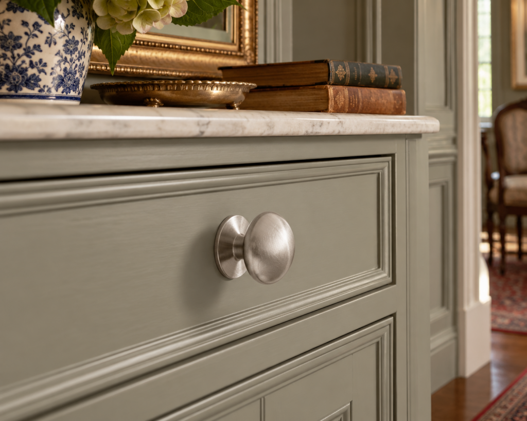 Victorian Style Cupboard Knobs in Satin Chrome