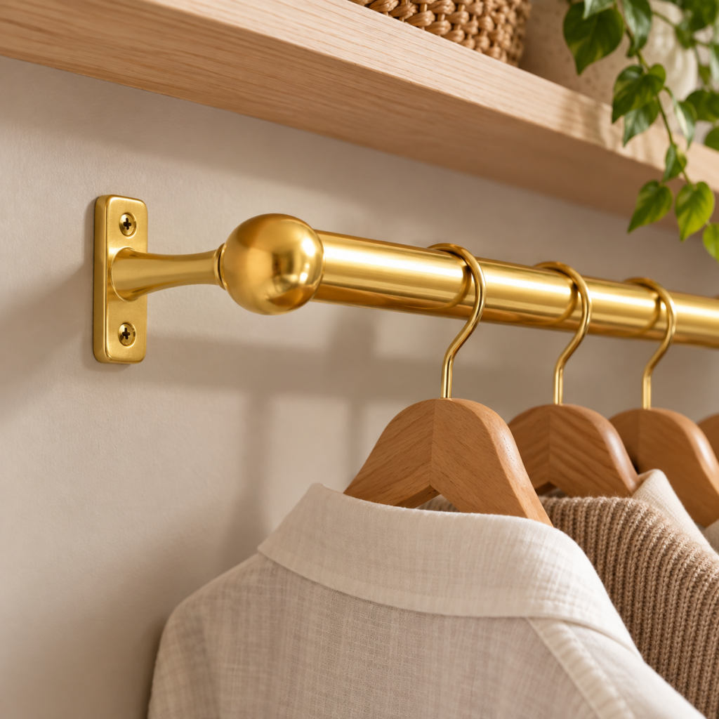 Wardrobe Rail End Fixings in Electro Brass