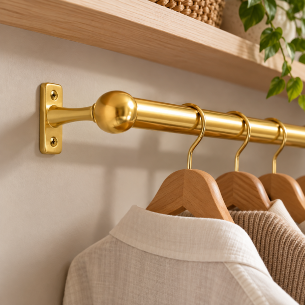 Wardrobe Rail End Fixings in Electro Brass