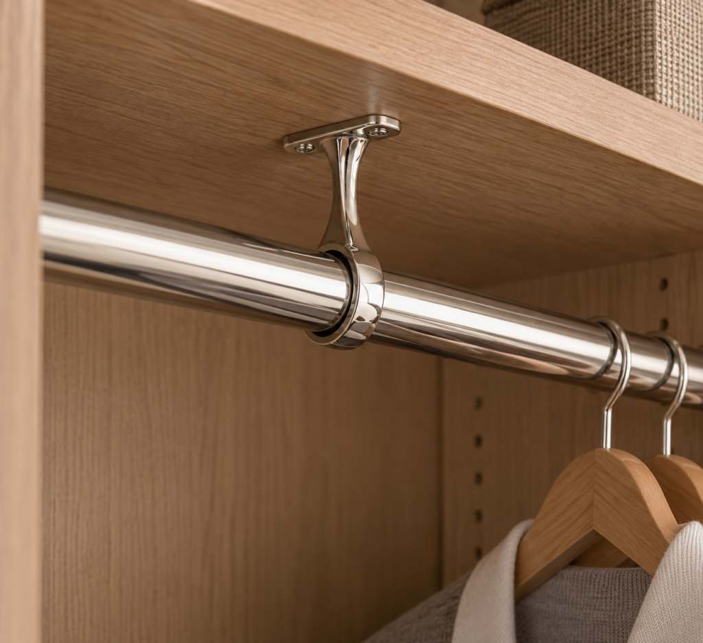 Wardrobe Rail Centre Fixings in Chrome