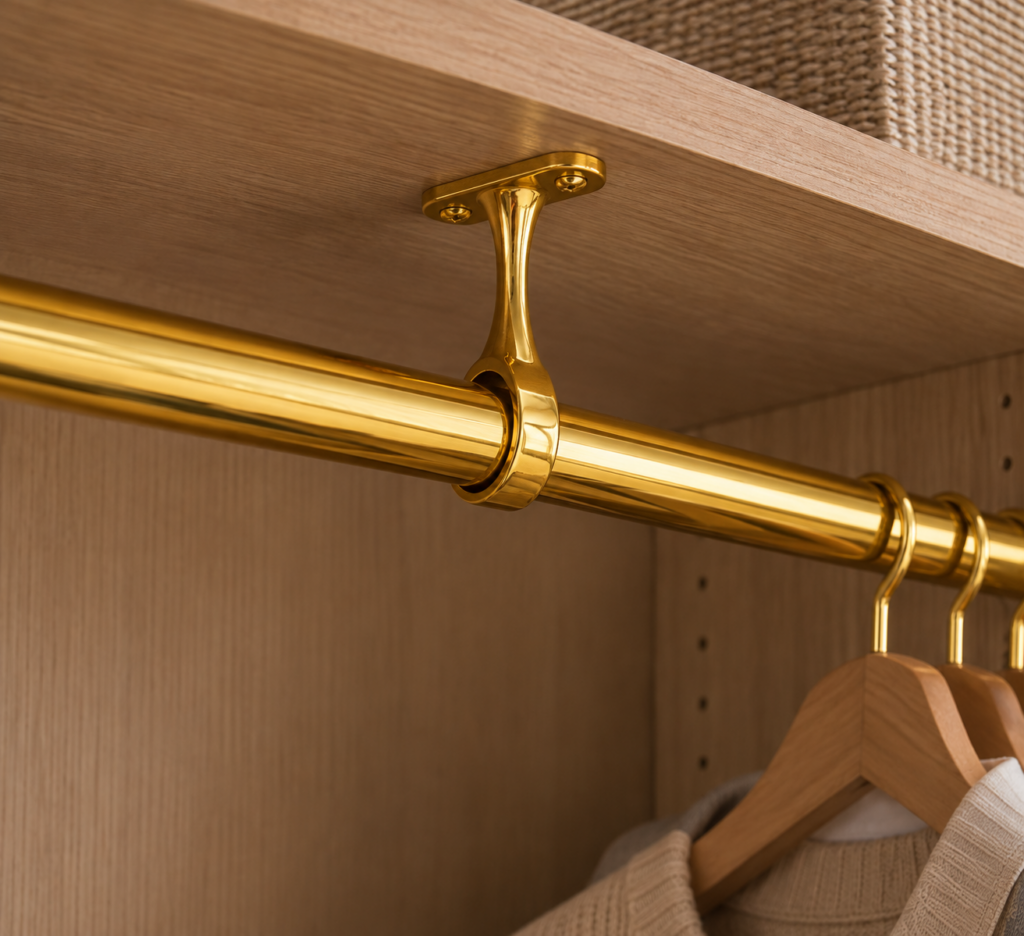 Wardrobe Rail Centre Fixings in Electro Brass