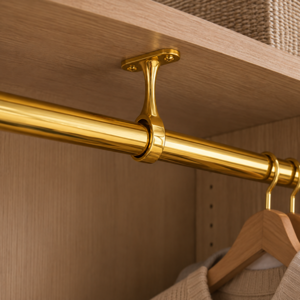 Wardrobe Rail Centre Fixings in Electro Brass