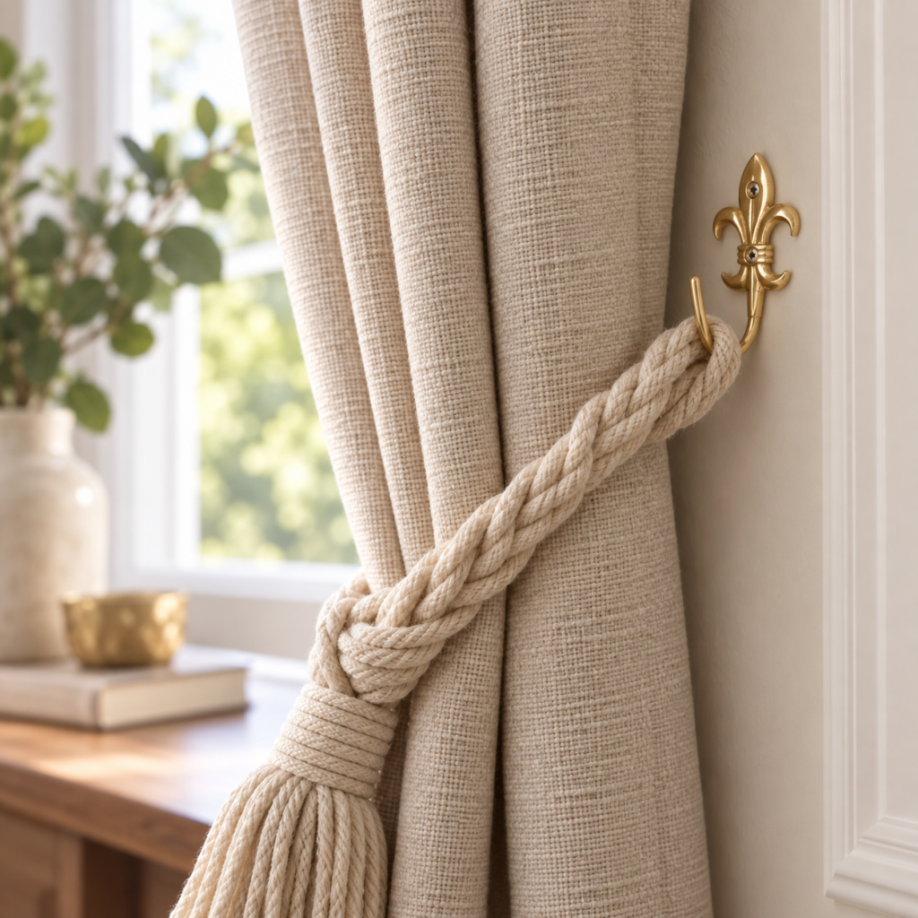 Fleur de Lys Tieback Hook in Polished Brass