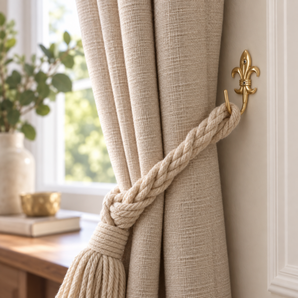 Fleur de Lys Tieback Hook in Polished Brass