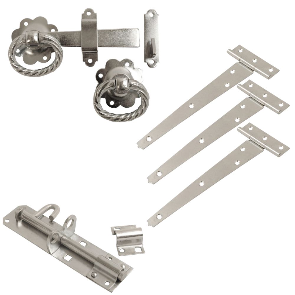 VIBE Garden Gate Kit with Bright Zinc Plated Twisted Ring Gate Latch