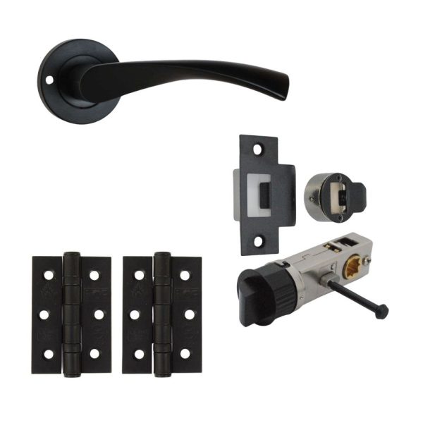 ONYX Twirl Lever on Rose Internal Privacy Door Handle Pack Matt Black