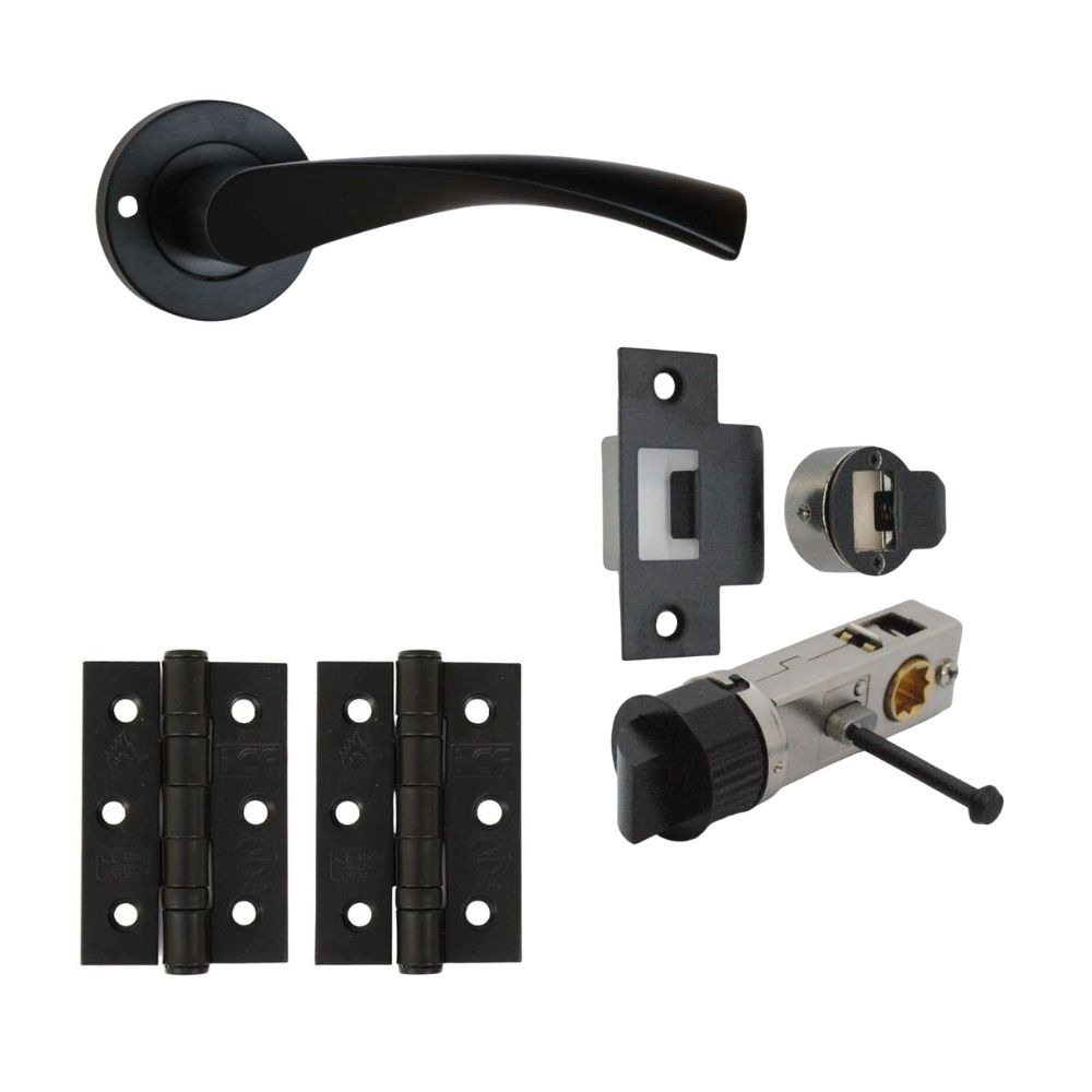 ONYX Twirl Lever on Rose Internal Privacy Door Handle Pack Matt Black