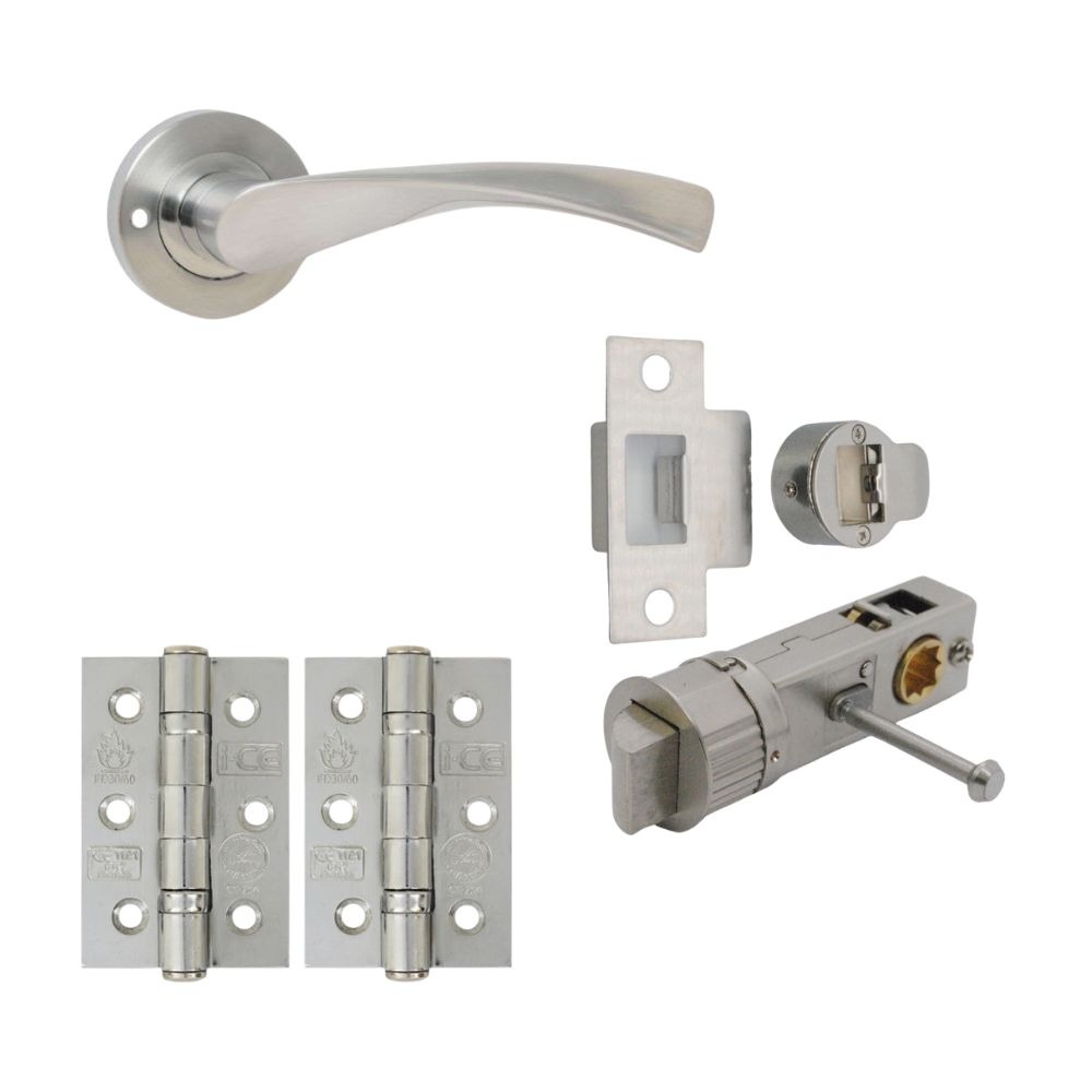 VIBE Design Twirl Lever on Rose Internal Privacy Door Handle Pack Satin Chrome